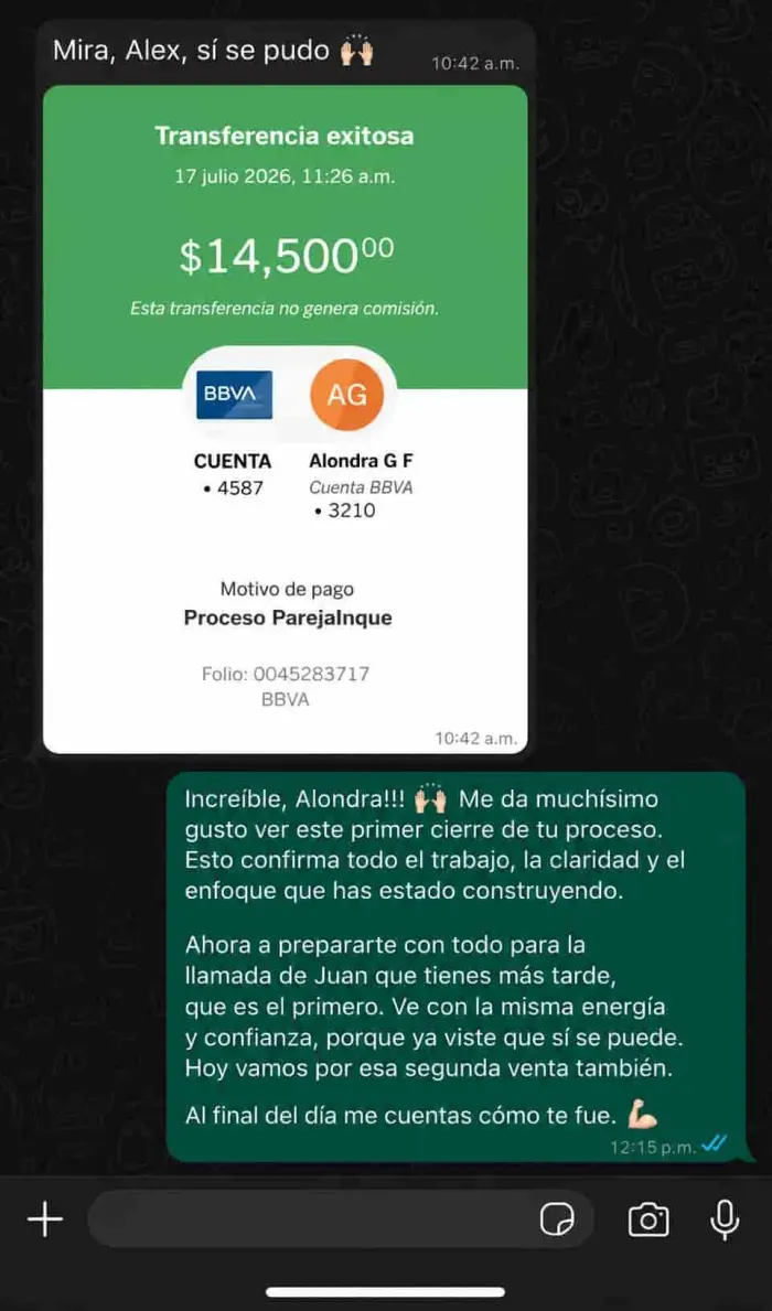 Mensaje de una alumna sobre sus resultados