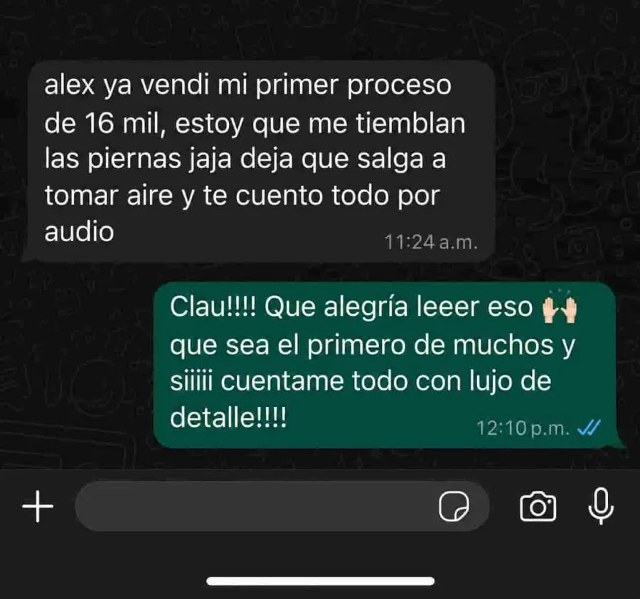 Mensaje de una alumna sobre sus resultados